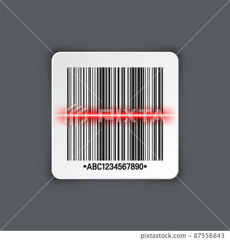 Realistic barcode sticker on gray background. Identification tracking code. Serial number, product Realistic barcode sticker on gray background. Identification tracking code. Serial number, product 87556843
