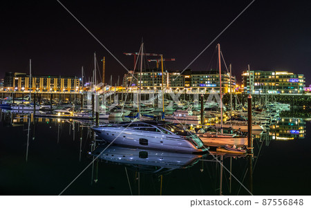 Marina with yachts in the evening lights, Saint Helier, bailiwick of Jersey, Channel Islands Marina with yachts in the evening lights, Saint Helier, bailiwick of Jersey, Channel Islands 87556848