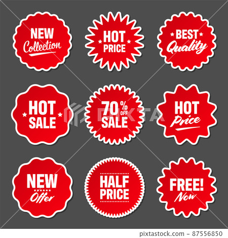 Realistic red price tags collection. Special offer or shopping discount label. Retail paper sticker 87556850