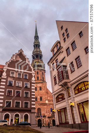 Historic center of Riga with old and modern buildings, Latvia 87557096