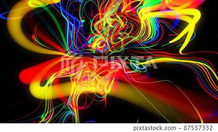 3d render. Abstract background flow of glow lines. Llights particles form in 3d space glowing beautiful curved lines like ball of wires burning with neon light. Beautiful creative background. 3d render. Abstract background flow of glow lines. Llights particles form in 3d space glowing beautiful curved lines like ball of wires burning with neon light. Beautiful creative background. 87557332