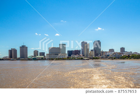 New Orleans city panorama from Mississippi River, Louisiana, USA 87557653