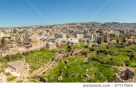 Mediterranean city downtown panorama with crusaider castle ruins, Jbeil, Biblos, Lebanon 87557664