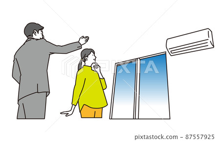 A woman who looks inside the room and a staff member who guides you 87557925