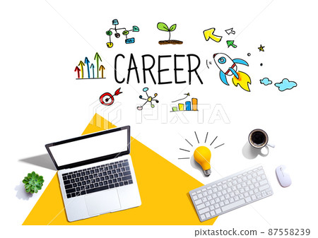 Career theme with computers and a lightbulb Career theme with computers and a lightbulb 87558239