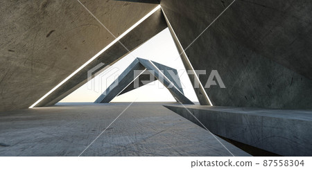 abstract empty environment with concrete futuristic buildings and sky 3d render illustration 87558304