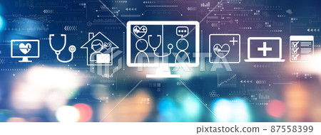 Telehealth theme with city lights at night Telehealth theme with city lights at night 87558399