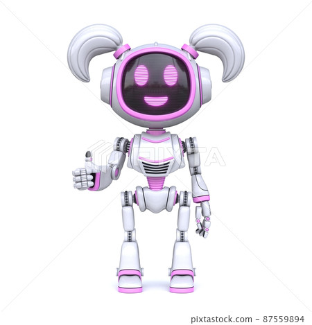Cute pink girl robot giving thumb up 3D 87559894