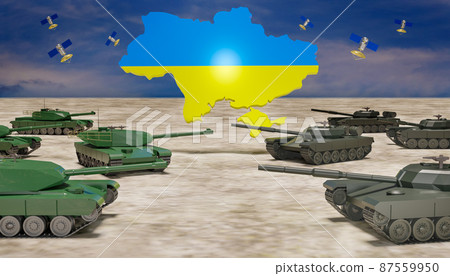 Russia-Ukraine tensions escalate about the NATO expansion, 3D rendering. Russia-Ukraine tensions escalate about the NATO expansion, 3D rendering. 87559950