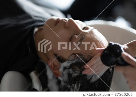 A man who gets shampooed at a beauty salon A man who gets shampooed at a beauty salon 87560265