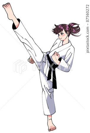 努力訓練空手道的年輕女子 87560272