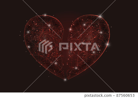 Abstract isolated image of broken red heart. Polygonal low poly style illustration looks like stars in the blask night sky in spase or flying glass shards. Abstract isolated image of broken red heart. Polygonal low poly style illustration looks like stars in the blask night sky in spase or flying glass shards. 87560653