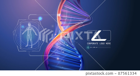 DNA spiral with abstract corporate infographics about human health research. 87561334