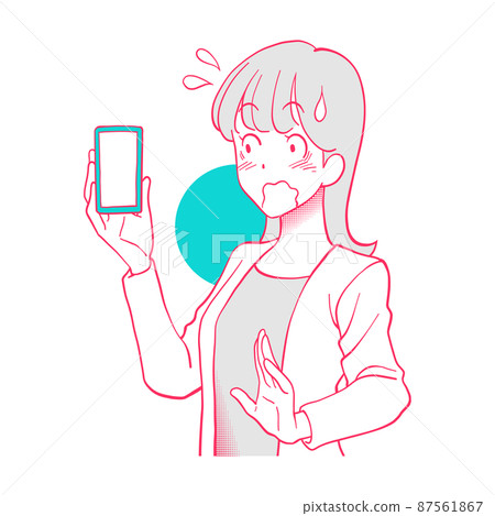 一個對操作智能手機感到驚訝的女人 一個對操作智能手機感到驚訝的女人 87561867