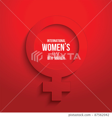 International Women's Day symbol that indicates a female gender. in red embossed on a red background. greeting card paper cut for your design. vector illustration 87562042