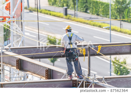 工地、高空作業、跳躍安全帶、掛繩、立柱、主繩支撐、主繩安全措施、鋼架施工 87562364