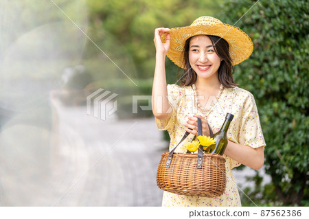 Outdoor camping women smile outdoors Outdoor camping women smile outdoors 87562386