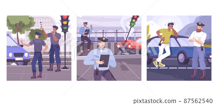 Traffic Police Square Isolated Set - Stock Illustration [87562540] - PIXTA