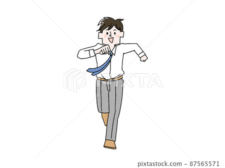 A businessman running toward us, a comical handwritten person, a vector, and simple coloring of line drawings. A businessman running toward us, a comical handwritten person, a vector, and simple coloring of line drawings. 87565571