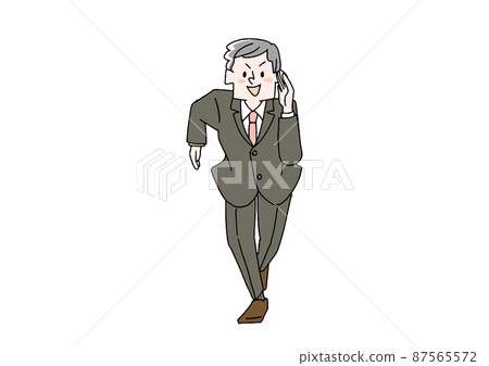 A businessman running toward us, a comical handwritten person, a vector, and simple coloring of line drawings. A businessman running toward us, a comical handwritten person, a vector, and simple coloring of line drawings. 87565572