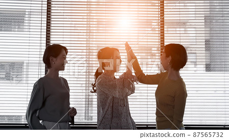 High five female group silhouette 87565732