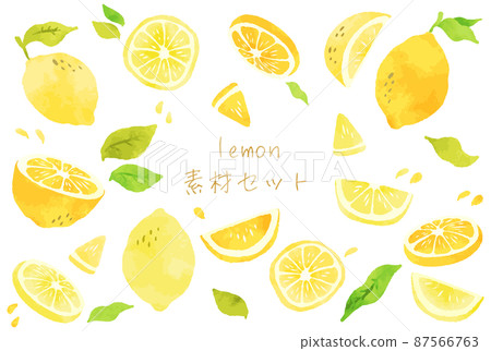 Cute watercolor lemon illustration material set Cute watercolor lemon illustration material set 87566763