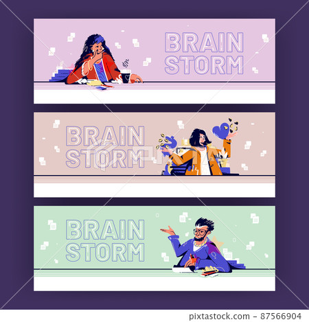 Brain storm cartoon banners with business people Brain storm cartoon banners with business people 87566904