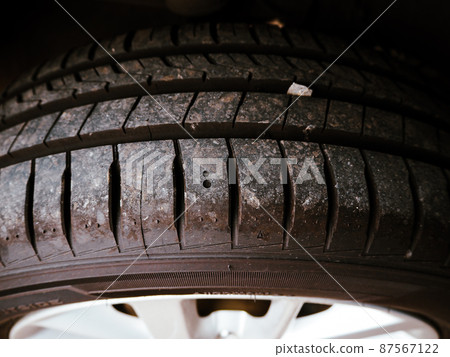 Top view of car tire tread and depth Top view of car tire tread and depth 87567122
