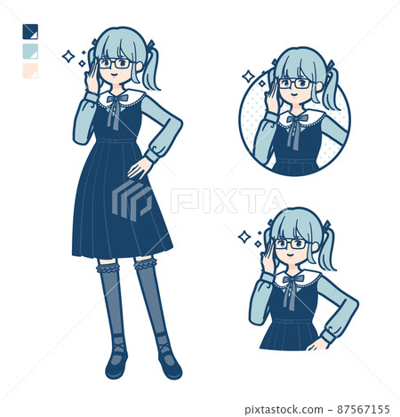 一位身著哥特式洛麗塔服裝的年輕女子擠壓她的眼鏡的插圖 87567155