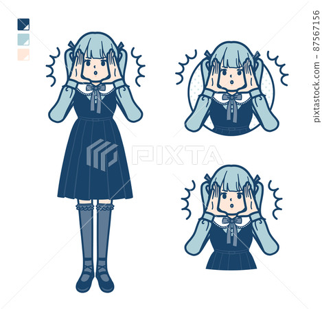 Illustration of a young woman in Gothic Lolita costume giving a loud warning 87567156