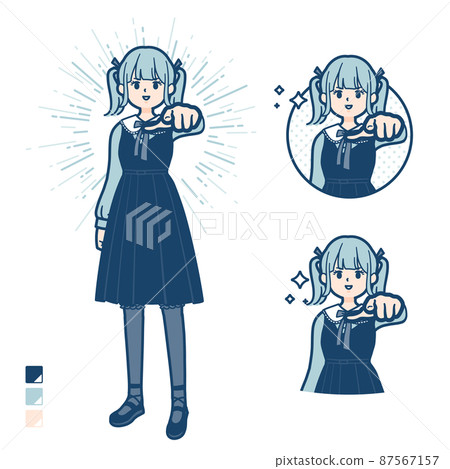 Illustration of a young woman in Gothic Lolita costume pointing to the front 87567157