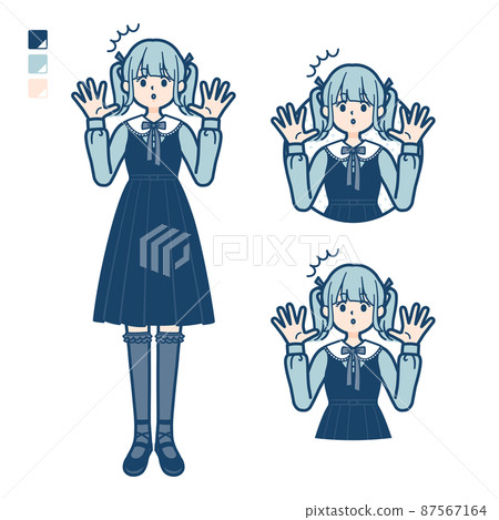 Illustration of a young woman in Gothic Lolita costume being surprised Illustration of a young woman in Gothic Lolita costume being surprised 87567164