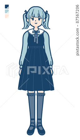 哥特式洛麗塔服裝的年輕女子全身剪裁 87567206