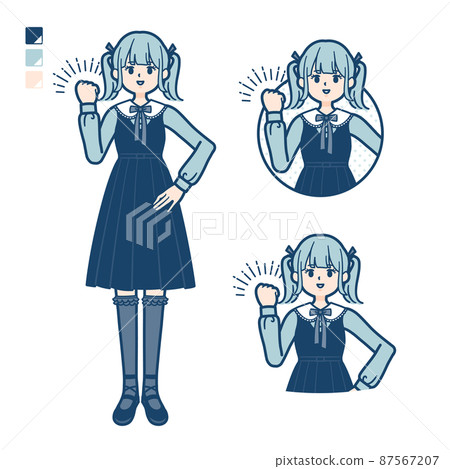 一位身著哥特式洛麗塔服裝的年輕女子做膽量姿勢的插圖 87567207