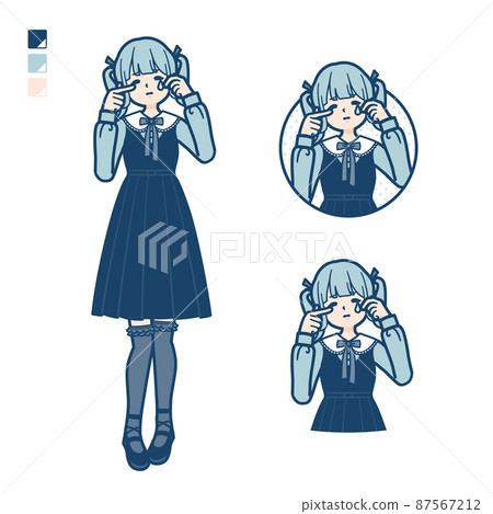 Illustration of a young woman in Gothic Lolita costume crying 87567212