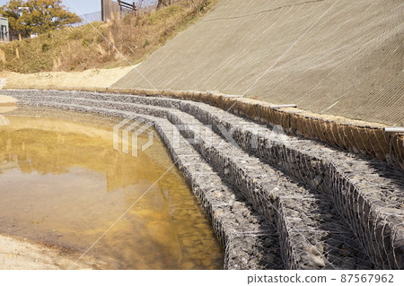 Restoration work for the collapsed slope: Gabion Restoration work for the collapsed slope: Gabion 87567962