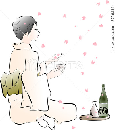 看櫻花的女人,享受清酒的美麗和服 看櫻花的女人,享受清酒的美麗和服 87568344