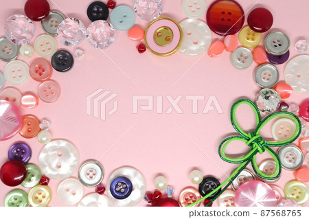 Background color using handicraft buttons, beads, and mizuhiki work Pink background Background color using handicraft buttons, beads, and mizuhiki work Pink background 87568765