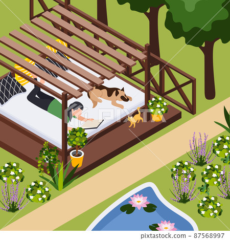 Outdoor Bed Isometric Composition Outdoor Bed Isometric Composition 87568997