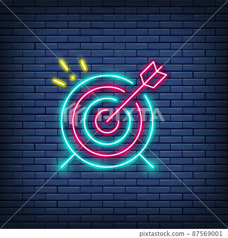 Vector target, goal neon sign. Isolated on a brick wall background Vector target, goal neon sign. Isolated on a brick wall background 87569001