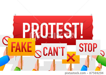 Protest realistic red table on blue background. Vector illustration 87569294