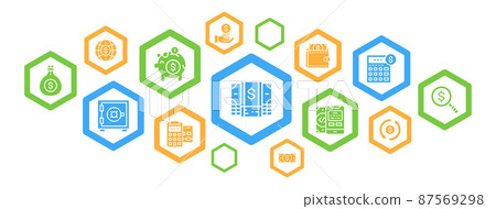 Money and Banking color icon banner design. Credit Card, Currency Exchange, Atm, Terminal flat vector illustration. Money and Banking color icon banner design. Credit Card, Currency Exchange, Atm, Terminal flat vector illustration. 87569298