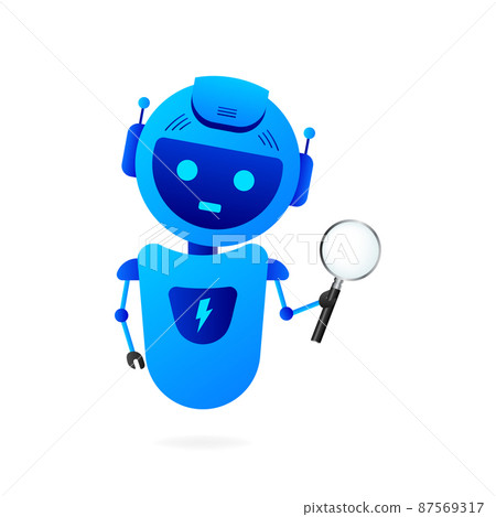 Flat illustration with blue bot. Customer support help service flat vector illustration Flat illustration with blue bot. Customer support help service flat vector illustration 87569317