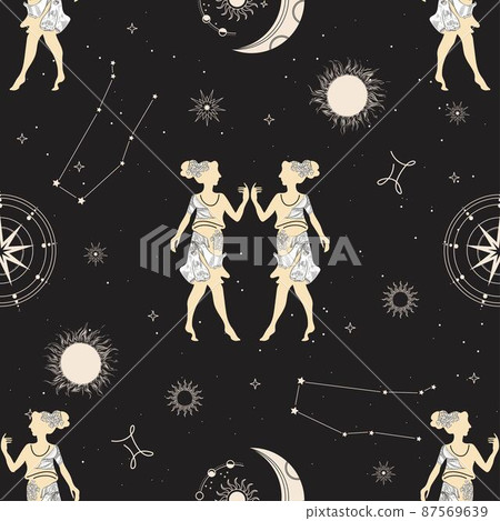 The zodiac constellation Gemini. Seamless... - Stock Illustration ...