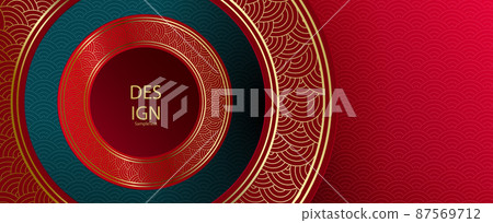 Red texture illustration with a round frame with a gold tone pattern Red texture illustration with a round frame with a gold tone pattern 87569712