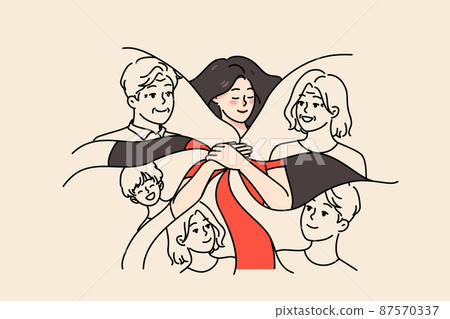 Happy woman feel emotionally attached to close family Happy woman feel emotionally attached to close family 87570337