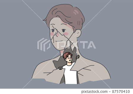 Scared man stressed showing himself to world  87570410