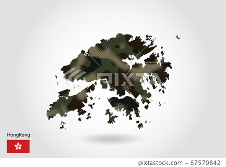 hong Kong map with camouflage pattern, Forest - green texture in map. Military concept for army, soldier and war. coat of arms, flag. hong Kong map with camouflage pattern, Forest - green texture in map. Military concept for army, soldier and war. coat of arms, flag. 87570842