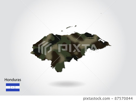honduras map with camouflage pattern, Forest - green texture in map. Military concept for army, soldier and war. coat of arms, flag. honduras map with camouflage pattern, Forest - green texture in map. Military concept for army, soldier and war. coat of arms, flag. 87570844