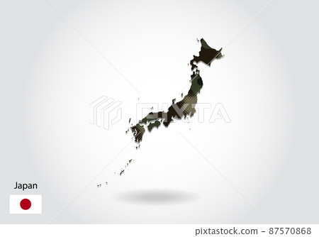 Japan map with camouflage pattern, Forest - green texture in map. Military concept for army, soldier and war. coat of arms, flag. 87570868